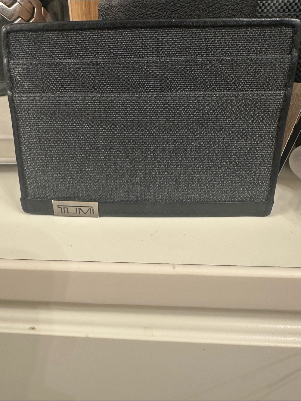 Tumi Black Slim Fabric Card Holder with Metal Logo